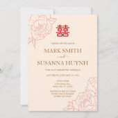 Chinese tweetalige elegante pioenrozen bruiloft kaart (Voorkant)
