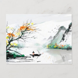 Chinese visser op een bergmeer briefkaart