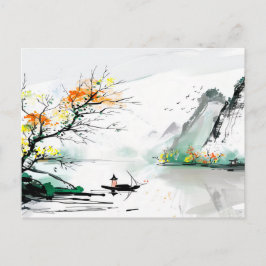 Chinese visser op een bergmeer briefkaart