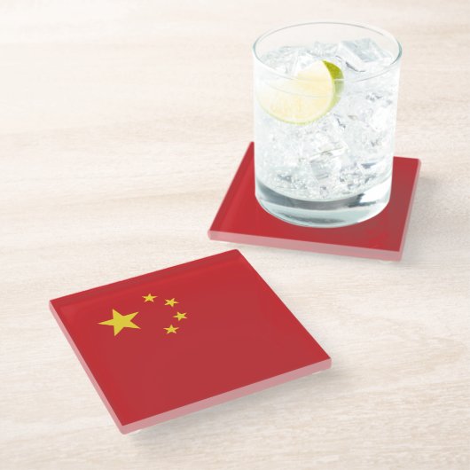 Chinese vlag glazen onderzetter (Schuin)