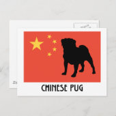 Chinese vlag met pug briefkaart (Voorkant / Achterkant)
