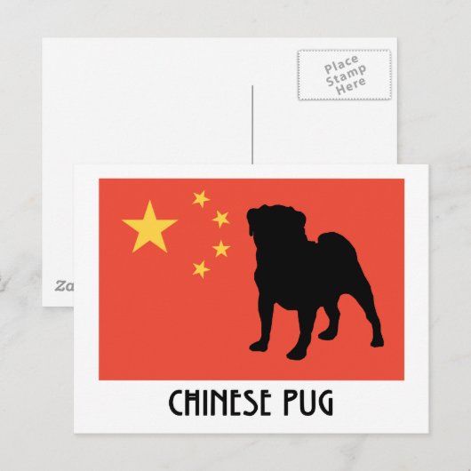 Chinese vlag met pug briefkaart (Voorkant / Achterkant)