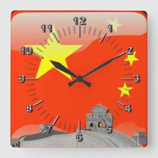 Chinese vlag vierkante klok (Voorkant)