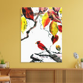 Chinese Vogel in de Herfst Canvas Afdruk (Insitu (Woonkamer))