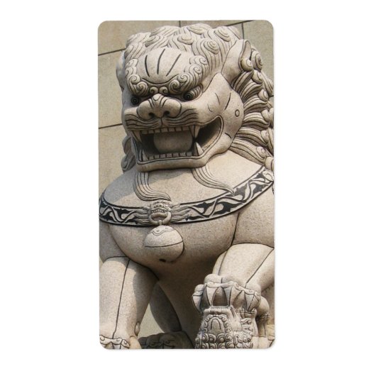 Chinese Vrouw Guardian Lion Foo Dog 石 獅 Etiket (Voorkant)