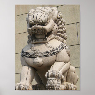 Chinese Vrouw Guardian Lion Foo Dog 石 獅 Poster