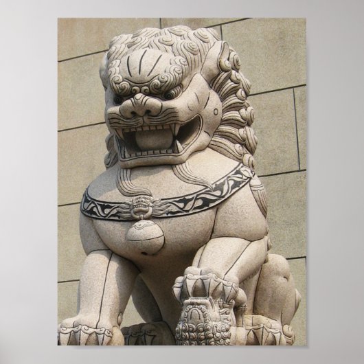 Chinese Vrouw Guardian Lion Foo Dog 石 獅 Poster (Voorkant)