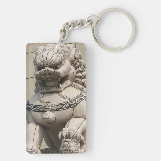 Chinese Vrouw Guardian Lion Foo Dog 石 獅 Sleutelhanger (achterkant)