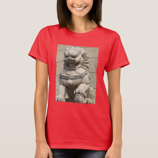Chinese Vrouw Guardian Lion Foo Dog 石 獅 T-shirt (Voorkant)