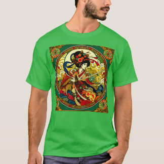 Chinese vrouw zwaardvechter in Art Deco-stijl T-shirt