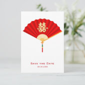 Chinese waaier en Dubbel Geluk | Chinese bruiloft Aankondiging (Staand voorkant)