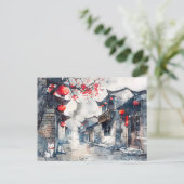 Chinese Watercolor Lantern-Lit Oude Stad Briefkaart (Staand voorkant)