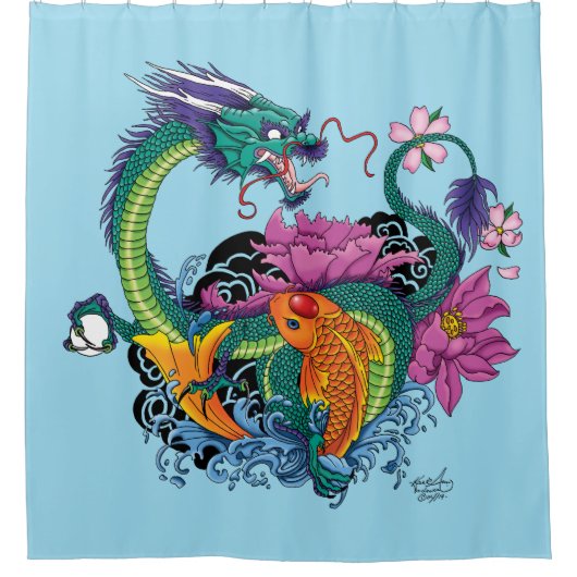 Chinese waterdraak koi vis douchegordijn (Voorkant)
