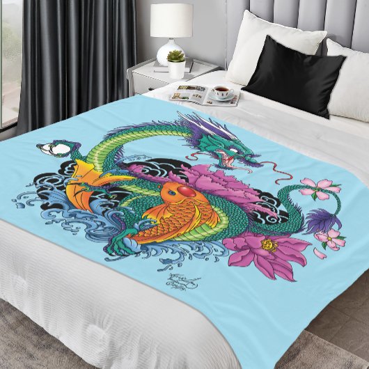 Chinese waterdraak koi vis fleece deken