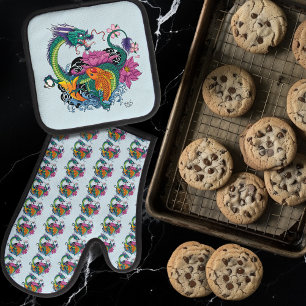 Chinese waterdraak koi vis ovenwant & pannenlap set