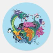 Chinese waterdraak koi vis ronde sticker (Voorkant)