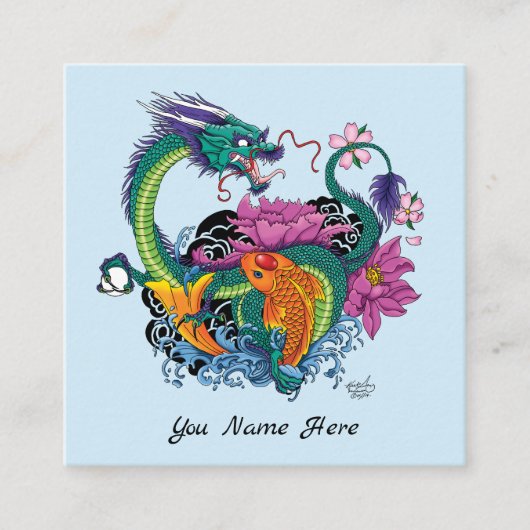 Chinese waterdraak koi vis vierkante visitekaartje (Voorkant)