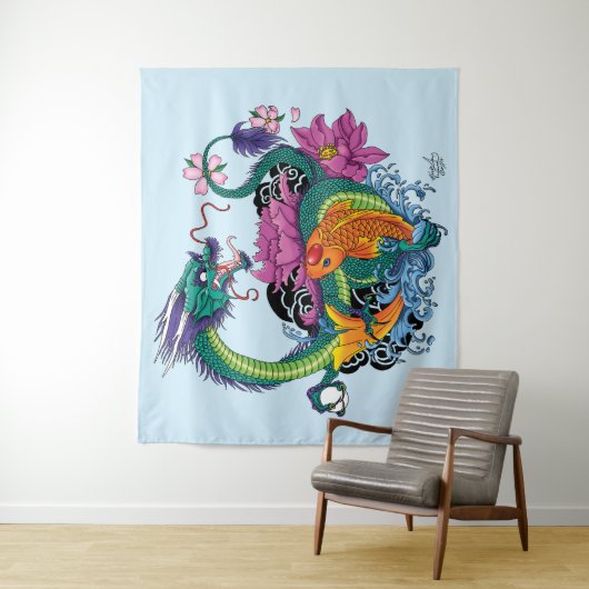 Chinese waterdraak koi vis wandkleed (In situ)