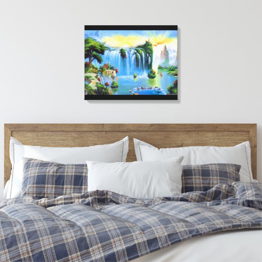 Chinese waterval schilderij canvas afdruk (Insitu (Slaapkamer))