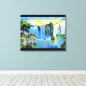Chinese waterval schilderij canvas afdruk (Insitu (Houten vloer))