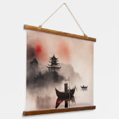 Chinese waterverf van vissersboten hangend wandkleed (Gebogen)