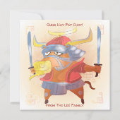 Chinese waterverf voor nieuwjaars ox samurai-groet kaart (Voorkant)