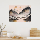 Chinese Waterverf winterrivier en berggebieden Poster (Keuken)