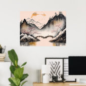 Chinese Waterverf winterrivier en berggebieden Poster (Thuiskantoor)