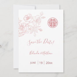 Chinese Wedding Blush Roze Bloemen Save The Date