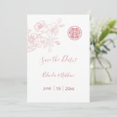 Chinese Wedding Blush Roze Bloemen Save The Date (Staand voorkant)