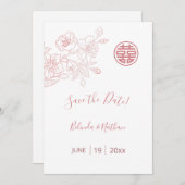 Chinese Wedding Blush Roze Bloemen Save The Date (Voorkant / Achterkant)