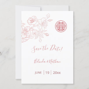 Chinese Wedding Blush Roze Bloemen Save The Date