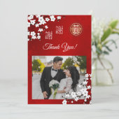 Chinese Wedding Cherry Blossom Bedankkaart (Staand voorkant)