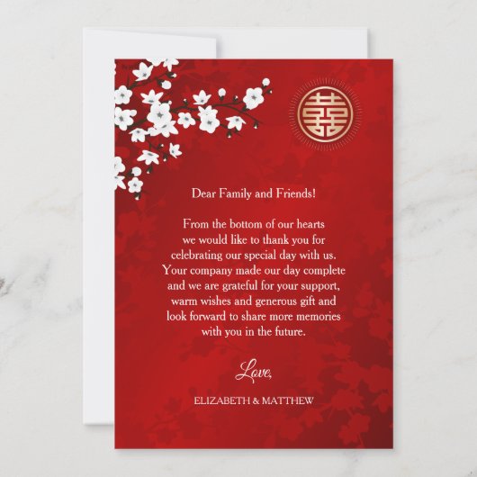 Chinese Wedding Cherry Blossom Bedankkaart (Achterkant)