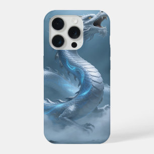 Chinese White Blue Dragon Art Fantasy Design Met iPhone 15 Pro Case