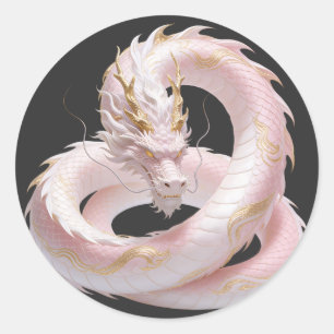 Chinese Witte Gouden Draak Fantasy Ontwerp Met  Ronde Sticker