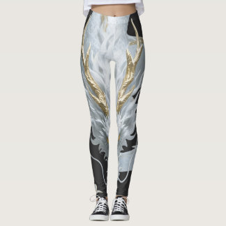 Chinese Witte Gouden Draak Kunst Fantasie Ontwerp Leggings