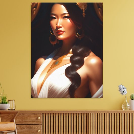 chinese witte jurk canvas afdruk (Insitu (Woonkamer))