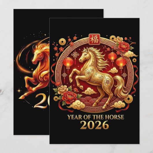 Chinese Year of Horse 2026 Celebrations Feestdagenkaart (Voorkant / Achterkant)