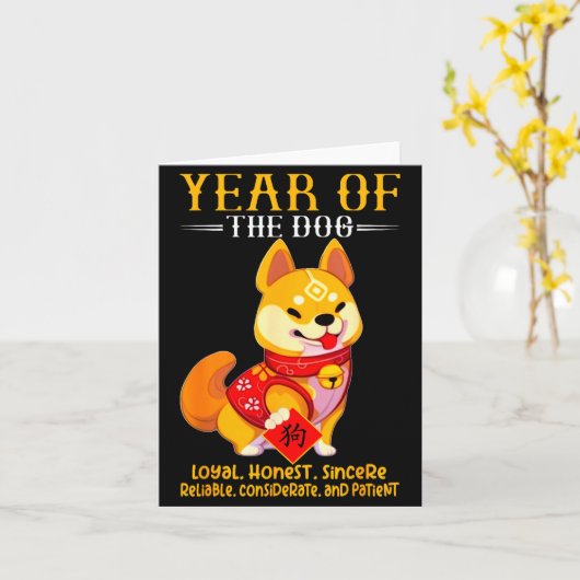 Chinese Year Of The Dog Zodiac Sign Happy Lunar Ne Kaart (Gele Bloem)