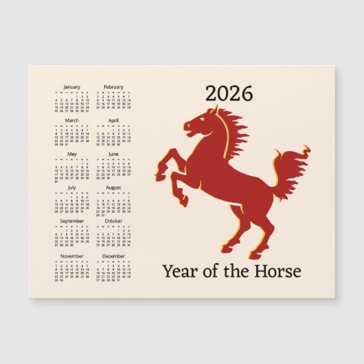 Chinese Year of the Horse Calendar Magnetic Card (Voorkant)