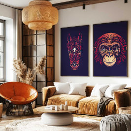 Chinese Zodiac Aap Muur Kunstprint Japandi Decor Canvas Afdruk
