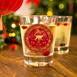 Chinese Zodiac Aap Rood/Goud ID542 Shot Glas
