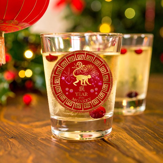 Chinese Zodiac Aap Rood/Goud ID542 Shot Glas