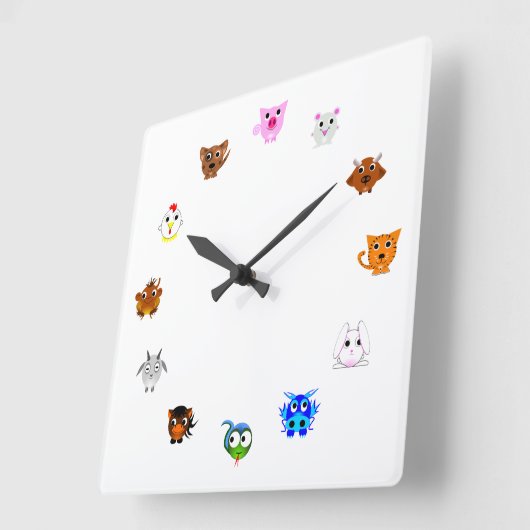 Chinese Zodiac Animals Vierkante Klok (Hoek)