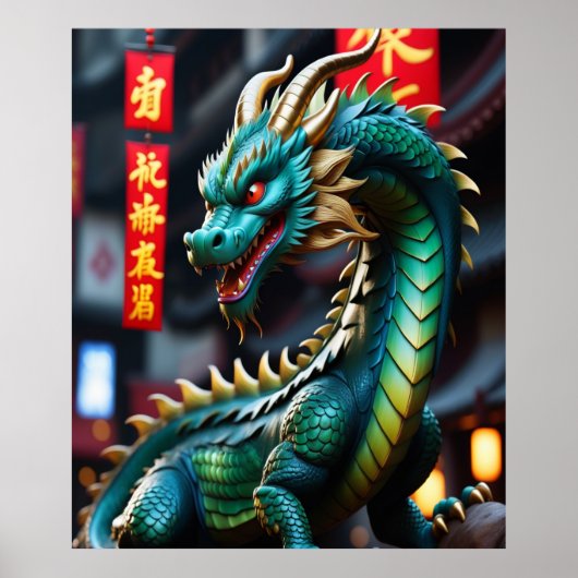 Chinese Zodiac Art Jaar van de Draak Glowpunk Poster (Voorkant)