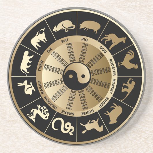Chinese Zodiac Chart Zandsteen Onderzetter (Voorkant)