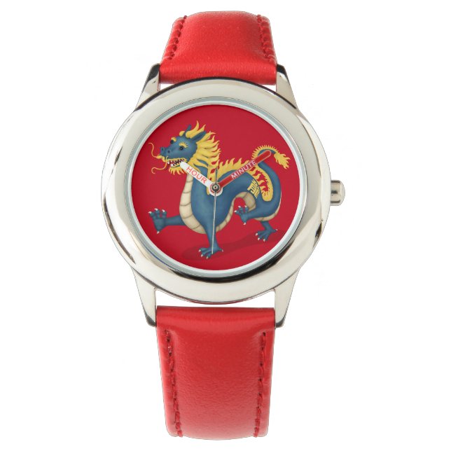 Chinese Zodiac Dragon Leuke Astrologie Teken Rood Horloge (Voorkant)