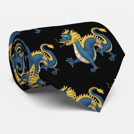 Chinese Zodiac Dragon Leuke Astrologie Teken Zwart Stropdas (Opgerold)