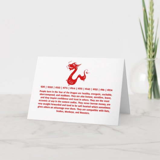 CHINESE ZODIAC DRAGON PAPERCUT ILLUSTRATIE FEESTDAGEN KAART (Voorkant)